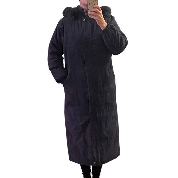 Goose Down Fox fur Navy Blue Maxi removable Genuine collar Hood Vintage S - Picture 1 of 16